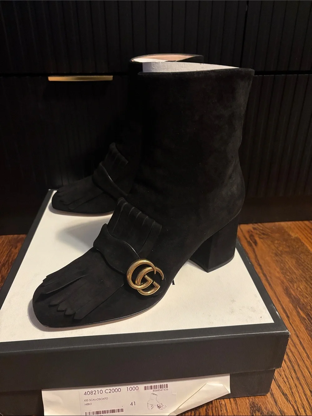 Gucci Black Suede Fringe Heel Boots. EU Size 41 U.S Size 11